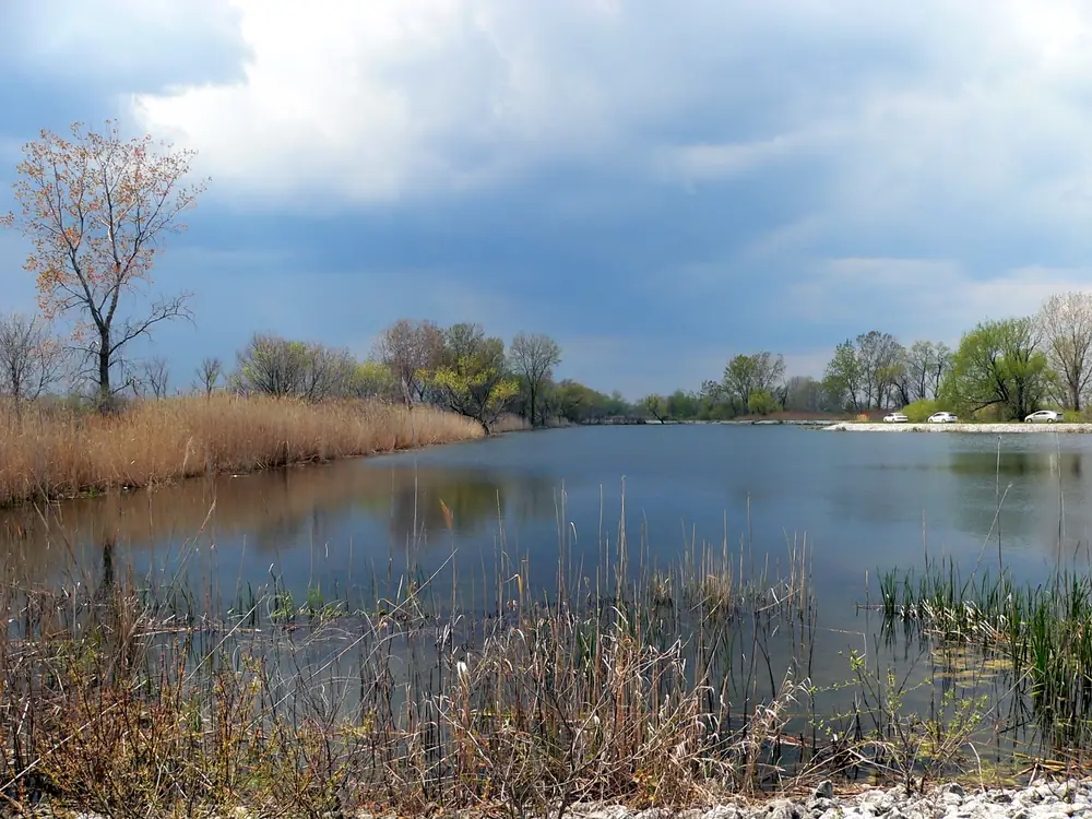 A wide view of marsh and open water at Ottawa National Wildlife Refuge under a spring sky.