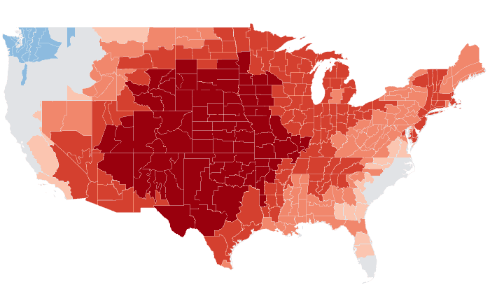 Observed temperature departure from normal for AMJ 2012