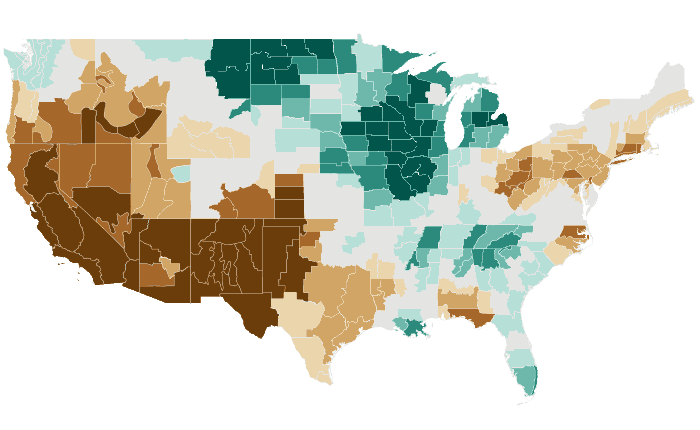 Observed precipitation departure from normal for MAM 2013