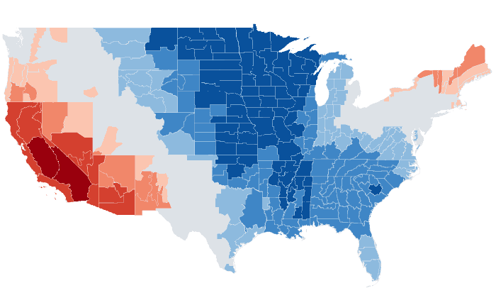 Observed temperature departure from normal for MAM 2013