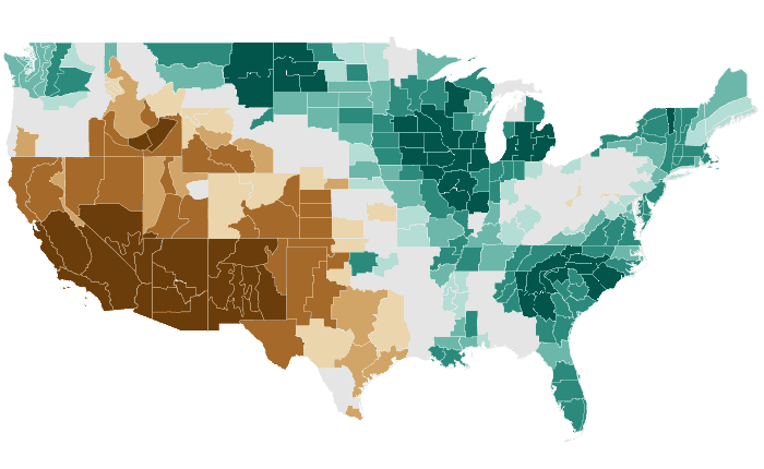 Observed precipitation departure from normal for AMJ 2013
