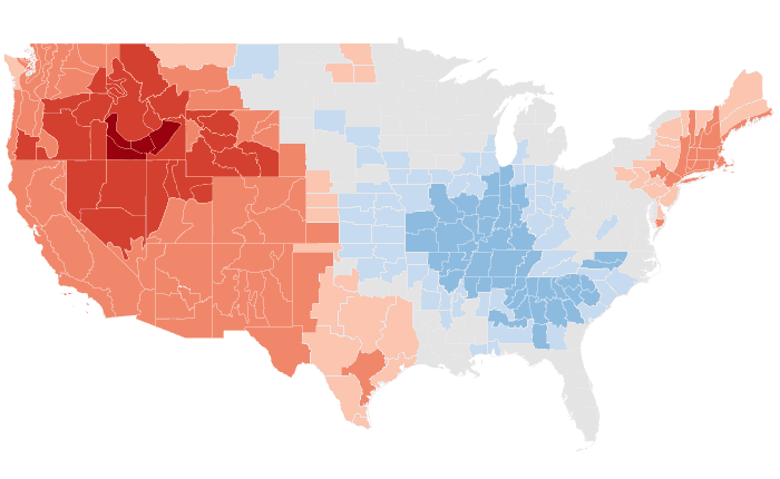 Observed temperature departure from normal for JJA 2013