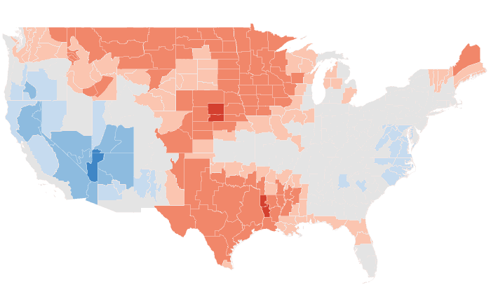 Observed temperature departure from normal for ASO 2013