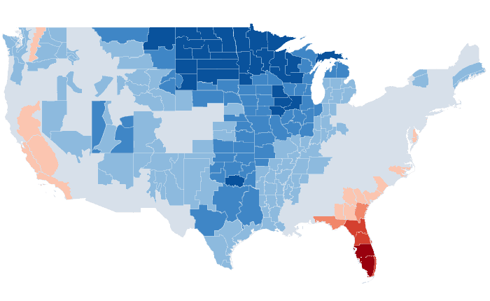 Observed temperature departure from normal for OND 2013