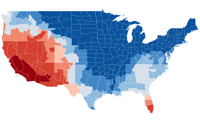 Observed temperature departure from normal for FMA 2014