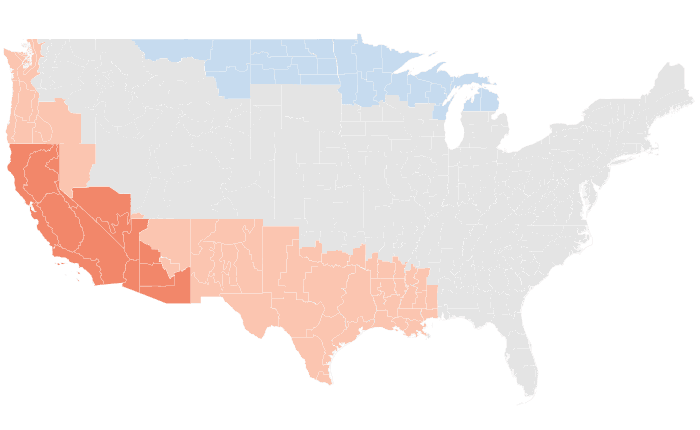 NOAA Climate Prediction Center temperature outlook for AMJ 2014, redrawn by division