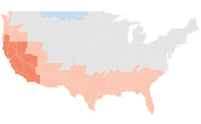 NOAA Climate Prediction Center temperature outlook for MJJ 2014, redrawn by division