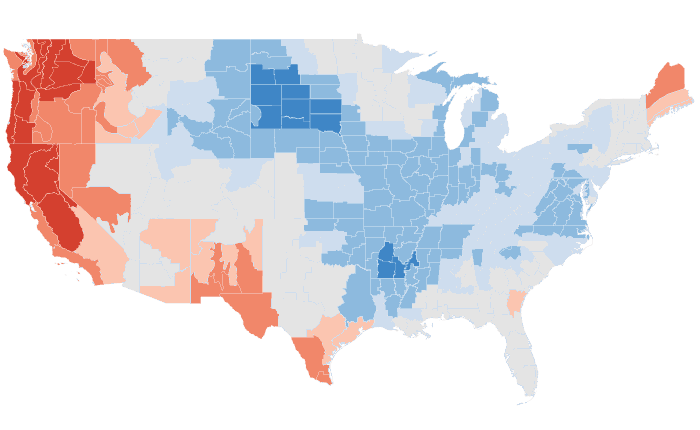 Observed temperature departure from normal for JJA 2014