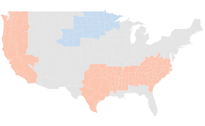 NOAA Climate Prediction Center temperature outlook for JAS 2014, redrawn by division