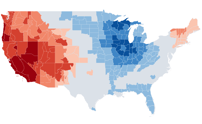Observed temperature departure from normal for SON 2014