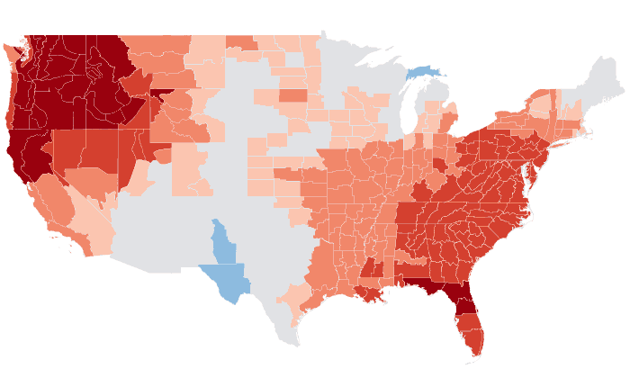 Observed temperature departure from normal for AMJ 2015
