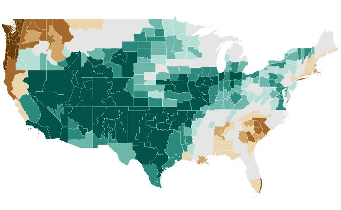 Observed precipitation departure from normal for MJJ 2015