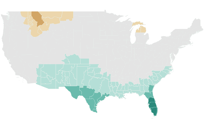 NOAA Climate Prediction Center precipitation outlook for NDJ 2015-16, redrawn by division