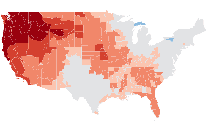 Observed temperature departure from normal for AMJ 2016