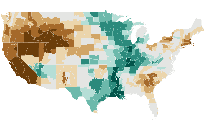 Observed precipitation departure from normal for JJA 2016