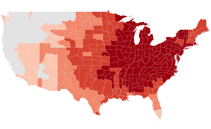 Observed temperature departure from normal for ASO 2016