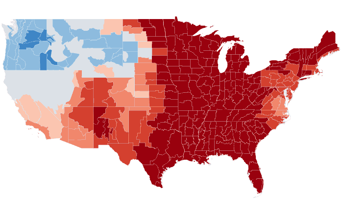 Observed temperature departure from normal for NDJ 2016-17