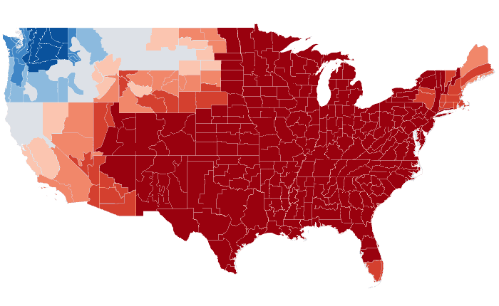 Observed temperature departure from normal for JFM 2017