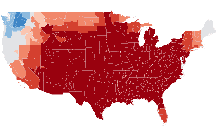 Observed temperature departure from normal for FMA 2017