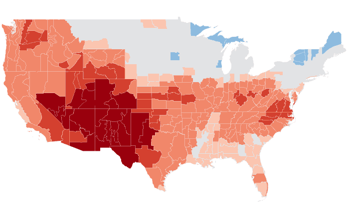 Observed temperature departure from normal for AMJ 2018