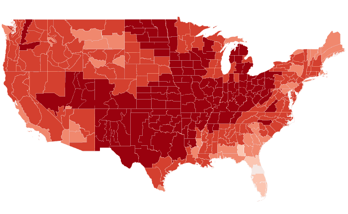 Observed temperature departure from normal for MJJ 2018
