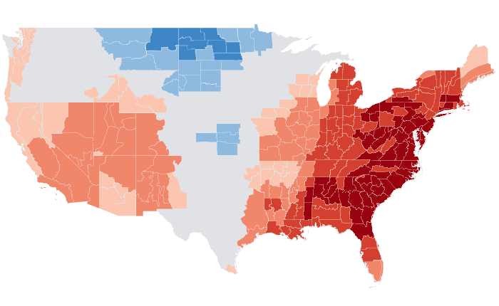 Observed temperature departure from normal for ASO 2018