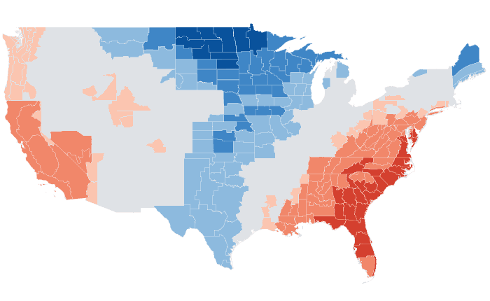Observed temperature departure from normal for SON 2018