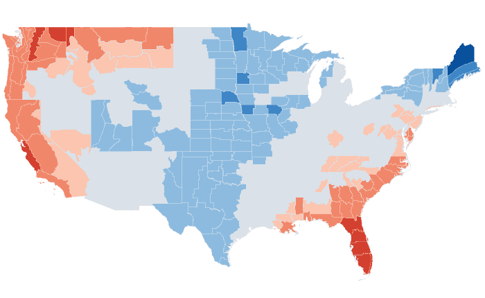Observed temperature departure from normal for OND 2018