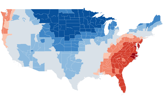 Observed temperature departure from normal for MAM 2019