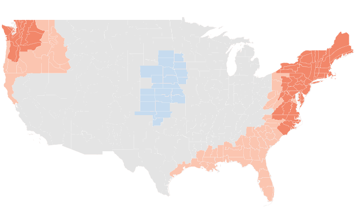 NOAA Climate Prediction Center temperature outlook for AMJ 2019, redrawn by division