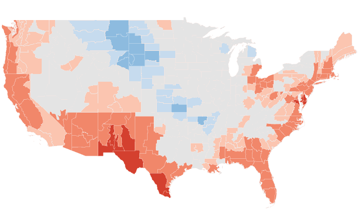 Observed temperature departure from normal for JJA 2019