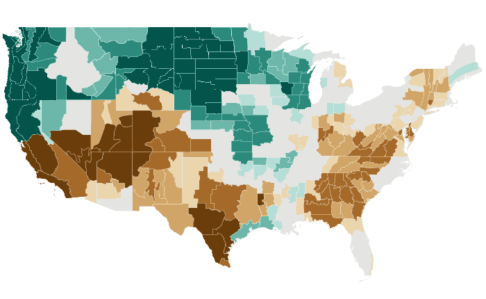 Observed precipitation departure from normal for JAS 2019