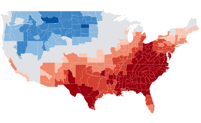 Observed temperature departure from normal for ASO 2019