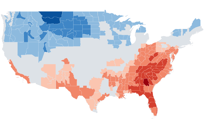 Observed temperature departure from normal for SON 2019