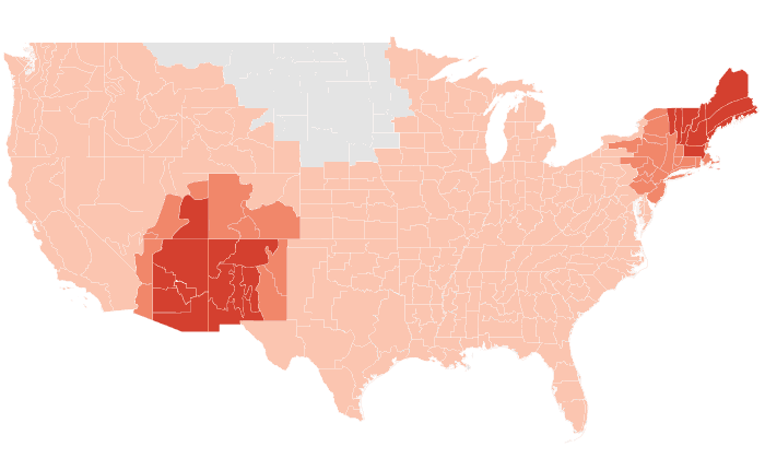 NOAA Climate Prediction Center temperature outlook for SON 2019, redrawn by division