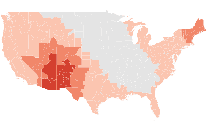 NOAA Climate Prediction Center temperature outlook for OND 2019, redrawn by division