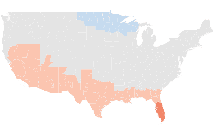 NOAA Climate Prediction Center temperature outlook for JFM 2020, redrawn by division