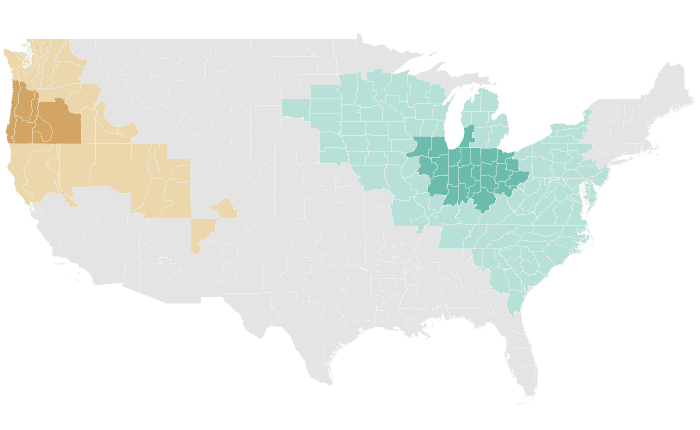 NOAA Climate Prediction Center precipitation outlook for AMJ 2020, redrawn by division