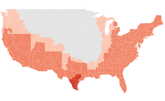 NOAA Climate Prediction Center temperature outlook for AMJ 2020, redrawn by division