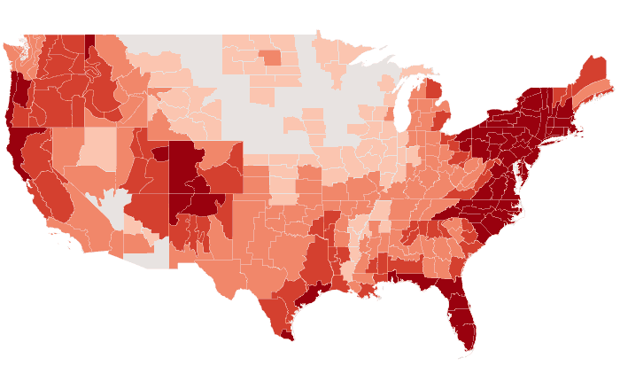 Temperature outlook map for MJJ 2020