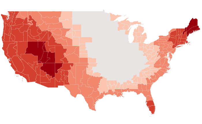 NOAA Climate Prediction Center temperature outlook for JAS 2020, redrawn by division