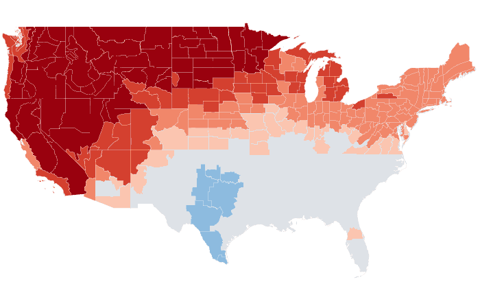 Observed temperature departure from normal for JJA 2021