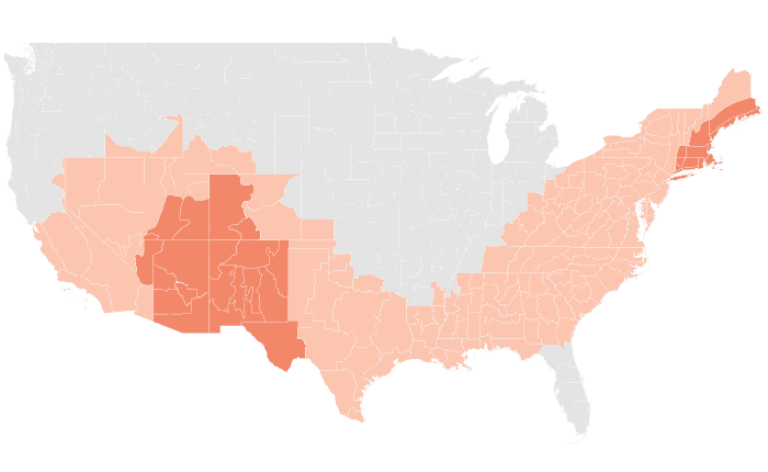 NOAA Climate Prediction Center temperature outlook for OND 2021, redrawn by division