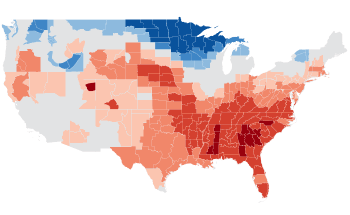 Observed temperature departure from normal for DJF 2021-22