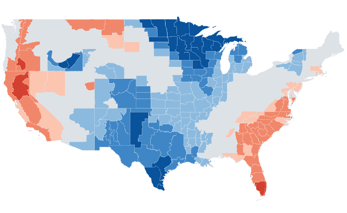 Observed temperature departure from normal for JFM 2022