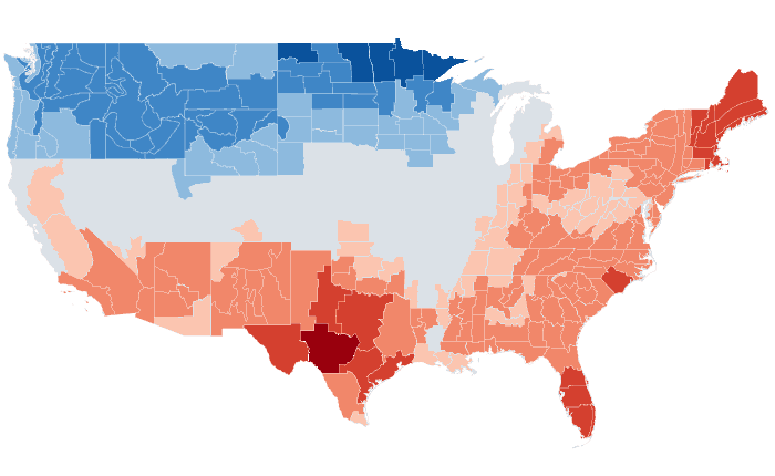 Observed temperature departure from normal for MAM 2022