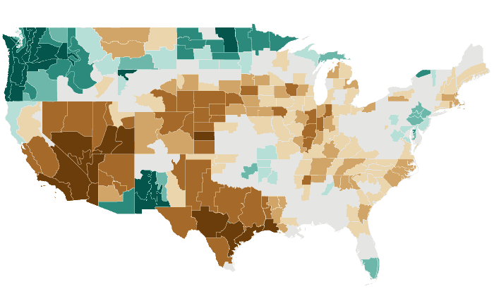 Observed precipitation departure from normal for AMJ 2022