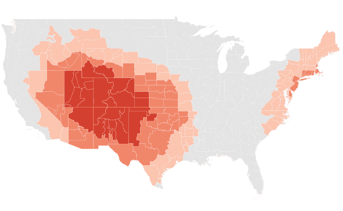 NOAA Climate Prediction Center temperature outlook for MJJ 2022, redrawn by division