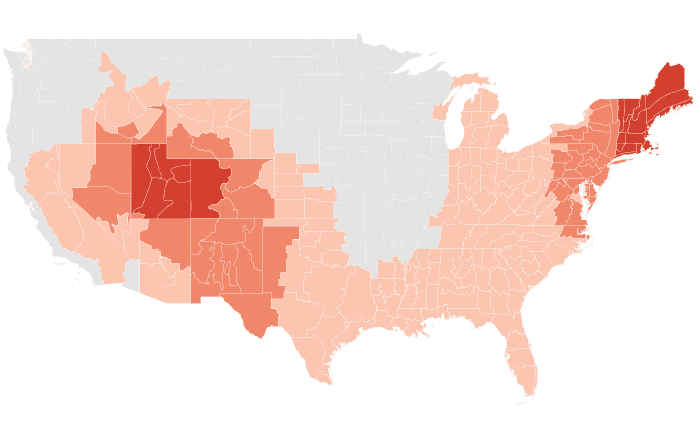 NOAA Climate Prediction Center temperature outlook for JAS 2022, redrawn by division