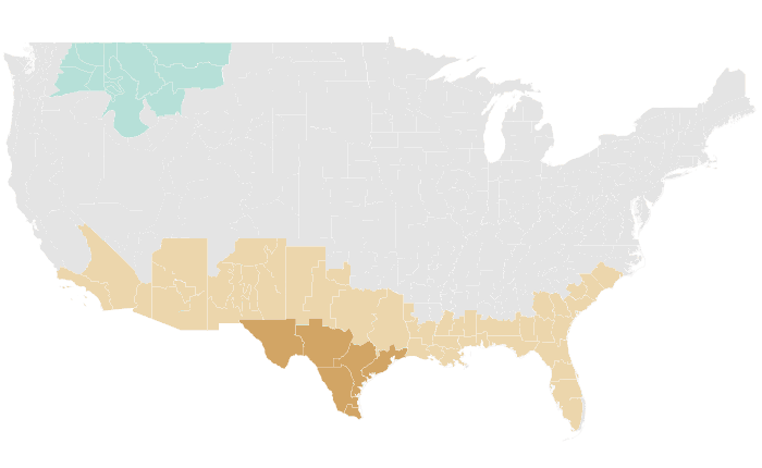 NOAA Climate Prediction Center precipitation outlook for NDJ 2022-23, redrawn by division